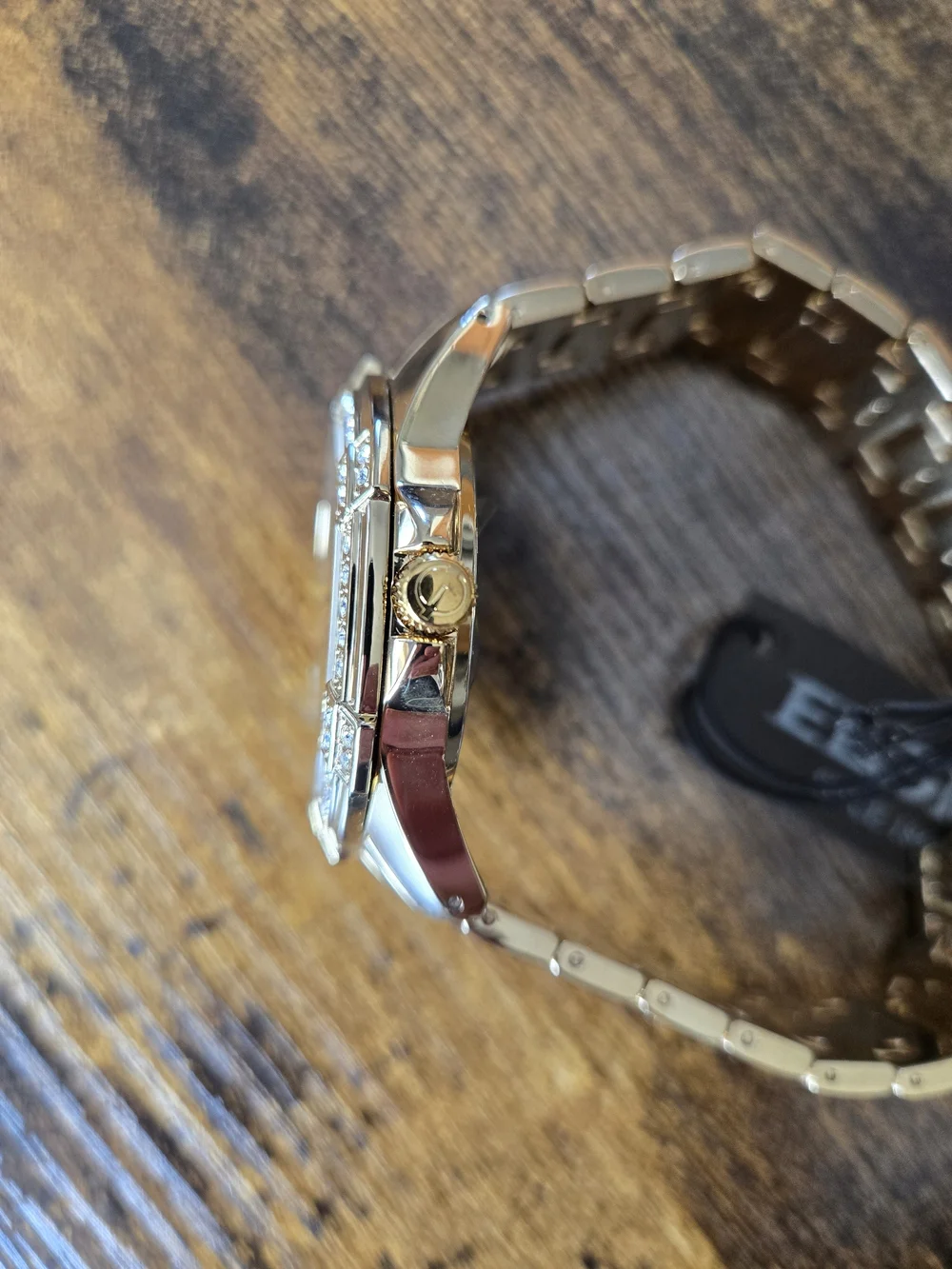 Elgin Gold Analog Wristwatch & Bracelet Set with Crystals, Men's